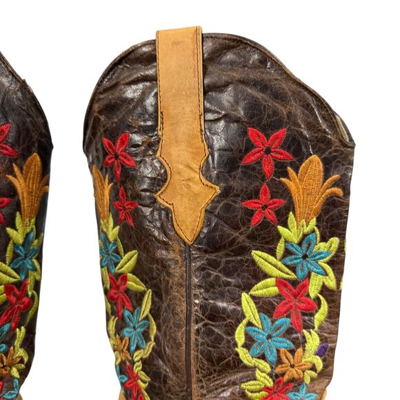 Chaparral Embroidered Womens Western Cowgirl Boots Floral Brown Square Toe sz 10 - Picture 3 of 16